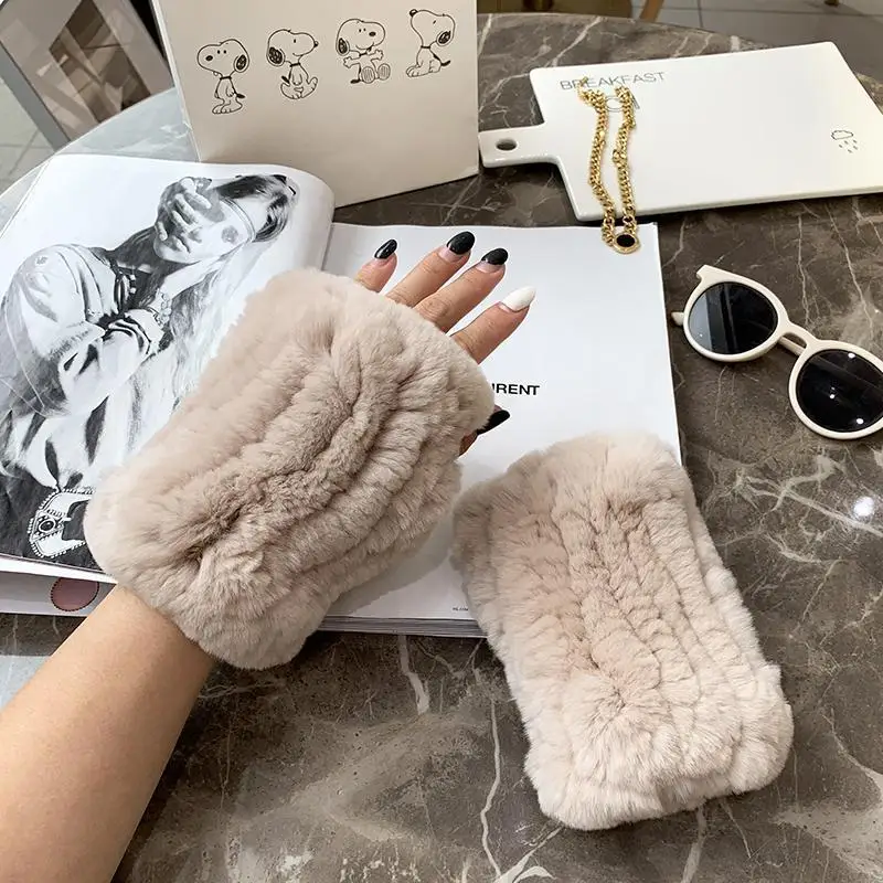 Lady Winter 100% Natural Real Rex Rabbit Fur Glove Women Soft Rex Rabbit Fur Glove Foashion Warm Knitted Genuine Fur Gloves
