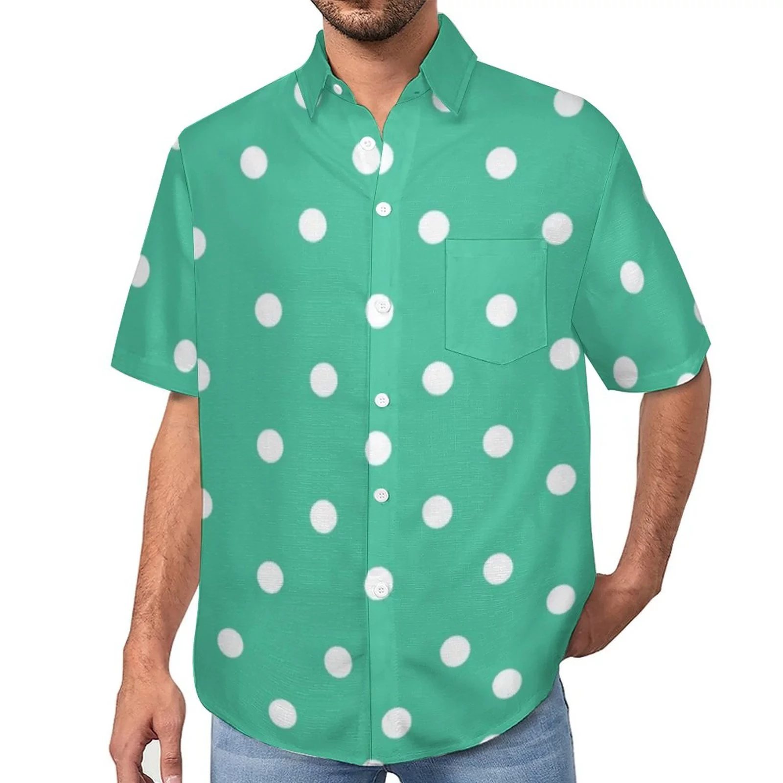 2025 men's new fashionable collar polka dot printed short sleeved shirt, high-quality hip-hop style men's trendy top