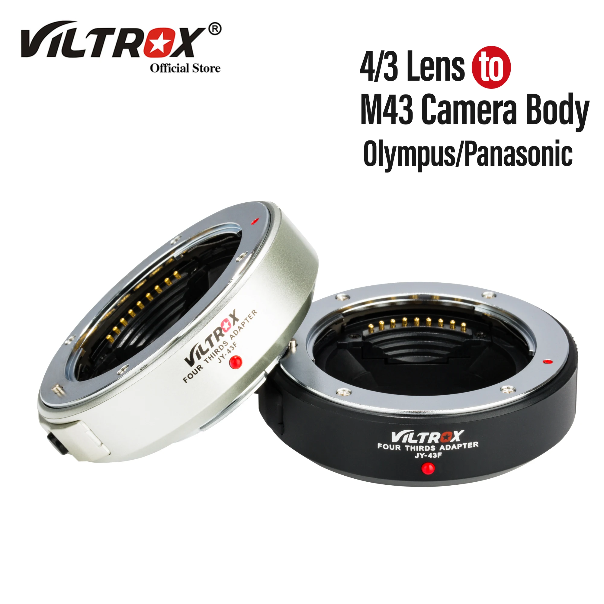 

VILTROX JY-43F Auto Focus 4/3 Lens to Micro M4/3 Camera Adapter Mount for Olympus PL8 E-M5 E-PM1 E-M10 III Panasonic GH6 GH5 GF8