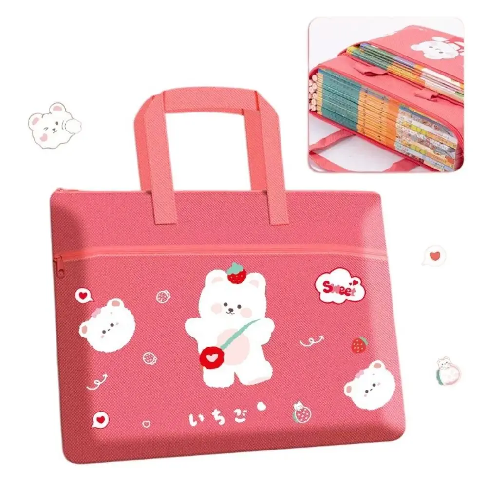 New Double Layer Cartoon File Bag Zipper Cartoon File Bag Large Capacity Canvas Student Tote School Use