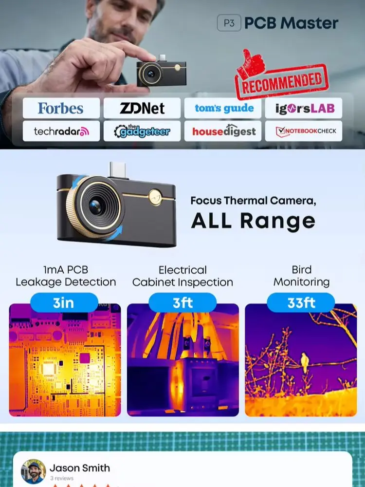 P3 Wärmebildkamera für iPhone und Android 512*384 IR-Auflösung 600 ℃   Hochtemperatur-Wärmebildkamera mit 15-fachem Zoom und einstellbarem Makroobjektiv für die Fehlerbehebung von Leiterplatten und
