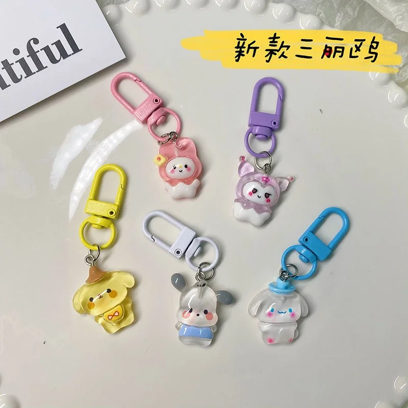 Kawaii Sanrio Hello Kitty Resin Pendant Keychain Anime Kuromi Pochacco Children Keyring Cinnamoroll Pompom Purin Birthday Gifts