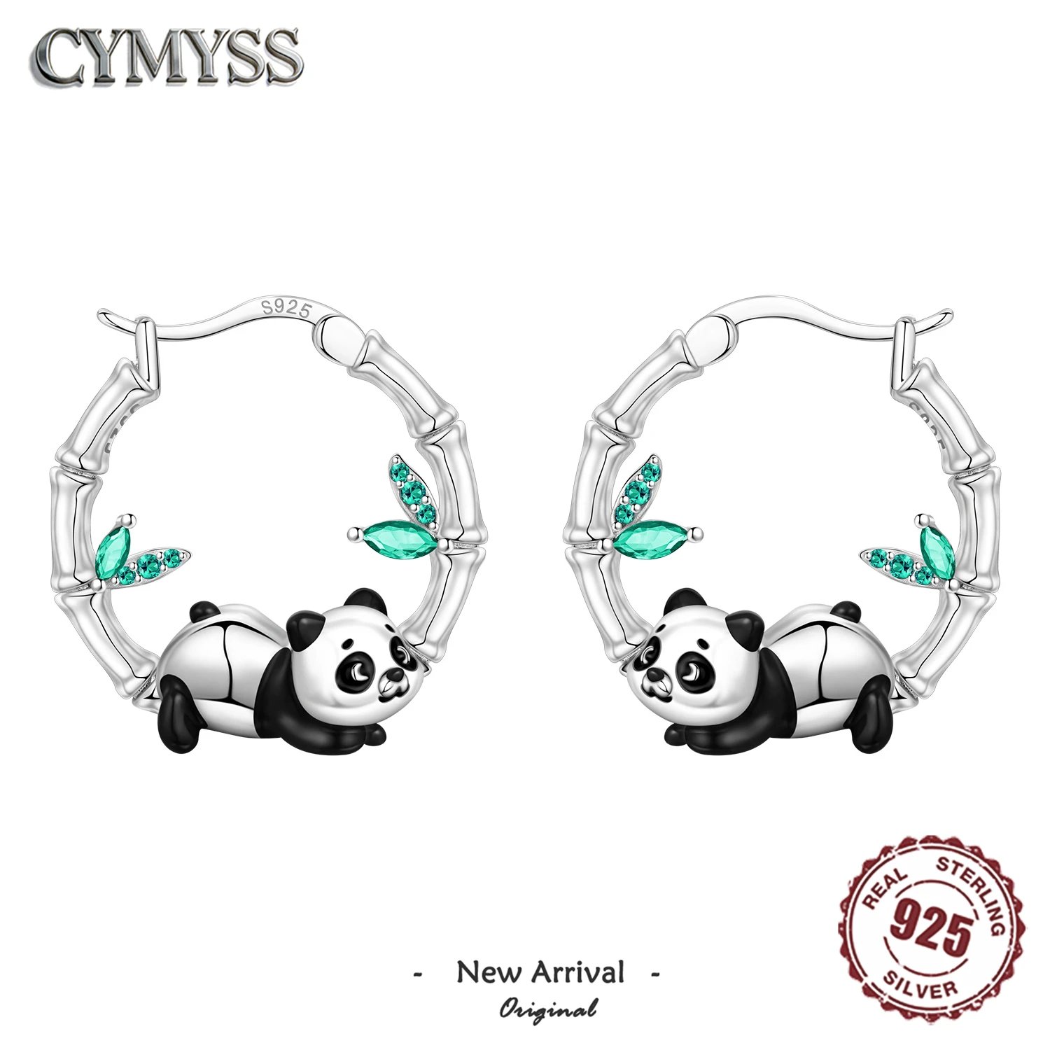Original Simple 925 Sterling Silver Animal Cute Panda Perched on Bamboo Hoop Earrings Fine Jewelry Women Birthday Party Gifts