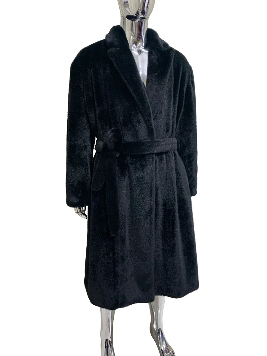 

Mauroicardi Autumn Winter Thick Warm Long Black Faux Mink Fur Coat Men Sashes Loose Casual Luxury Fluffy Furry Overcoat 2025