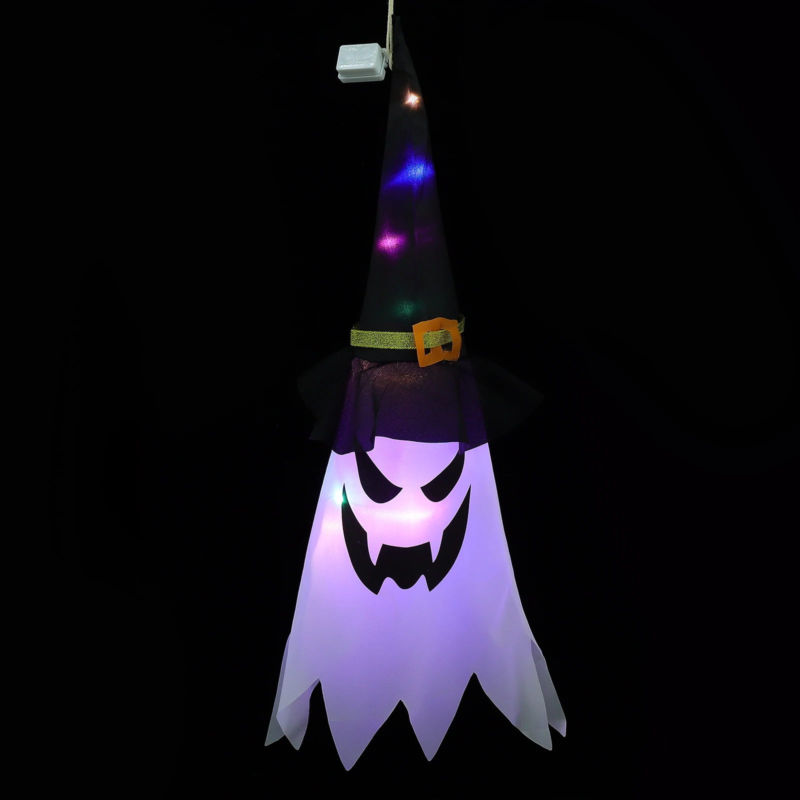 

2 Pcs Colored LED Lights Halloween Lanterns Festival Ghost Decor Grimace Wizard Hat Holiday Lighting