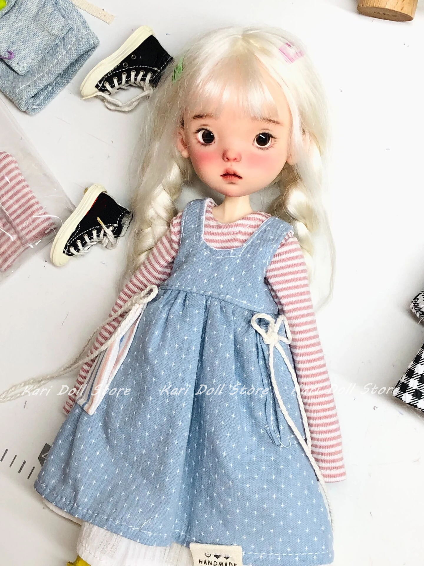 Kari Doll Clothes and skirts 2025 Handmade striped long sleeve blue dress doll set for Landazz Landoudou Doll