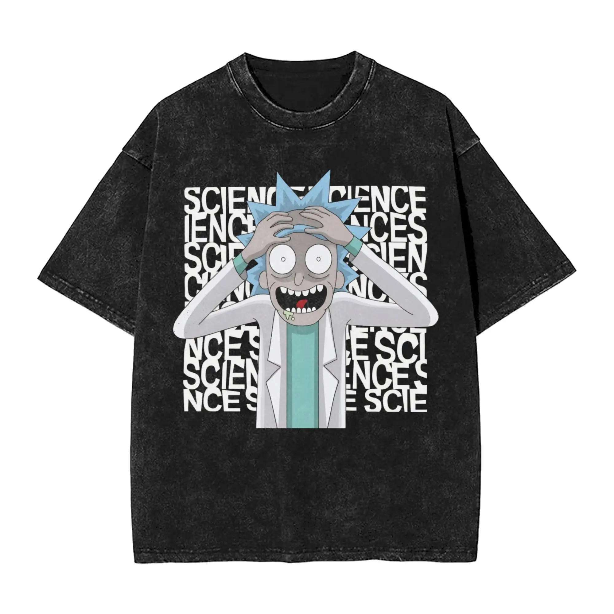 Hip Hop Genius R-Rick and M-Morty Vintage Washed Tshirts Unisex Round Neck Short Sleeve Tops  Cotton Summer Tops Shirts