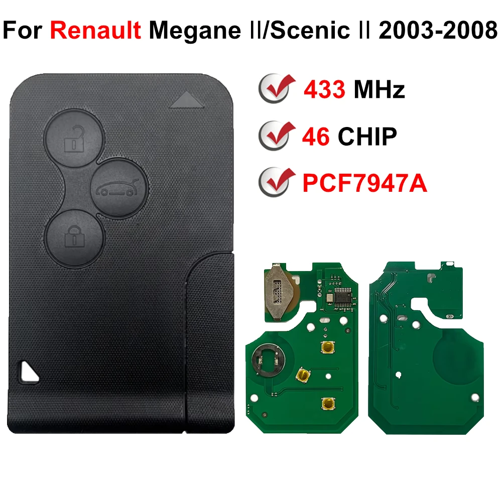 Llave remota de coche 433 MHz PCF7947A 46 Chip para Renault Megane II Scenic II Grand Scenic II 2003 2004 2005 2006 2007 2008