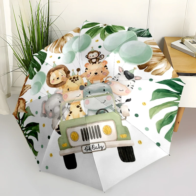 

African Animals Folding Umbrella Fashion Auto-Open Design 8 Iron Ribs Plastic Handle Foldable Sunshade Perfect Christmas Gifts