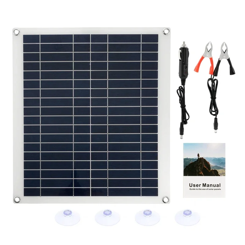 25w Polycrystalline Solar Panel with 60A 50A 40A 30A 20A 10A Controller Outdoor Emergency Car Yacht Power Generation Charging