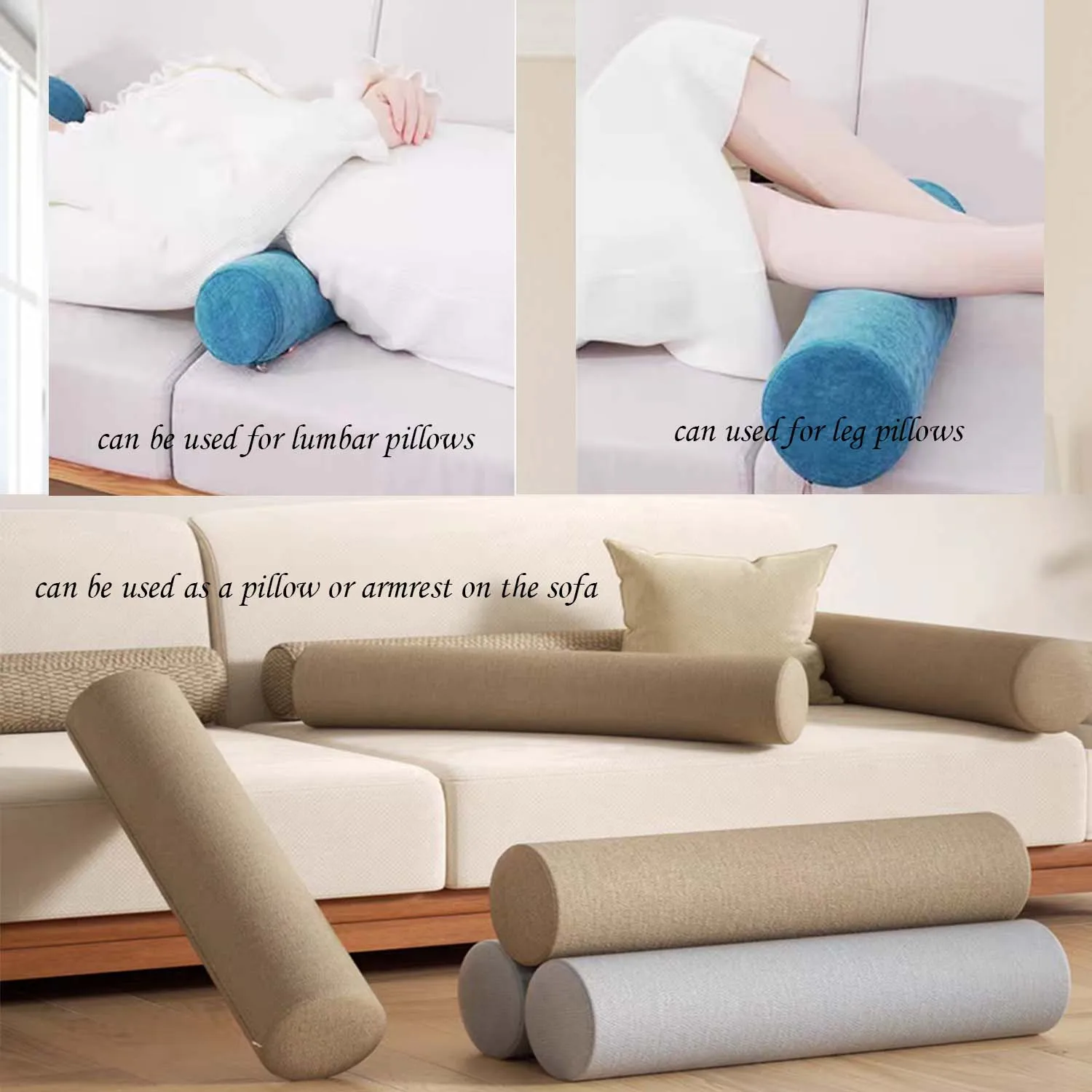 وسادة لفة إسفنجية للركبة/الساق/الرقبة، وسادة أسطوانية مستديرة للنوم على الجانب أو الخلفي غطاء تبريد قابل للإزالة