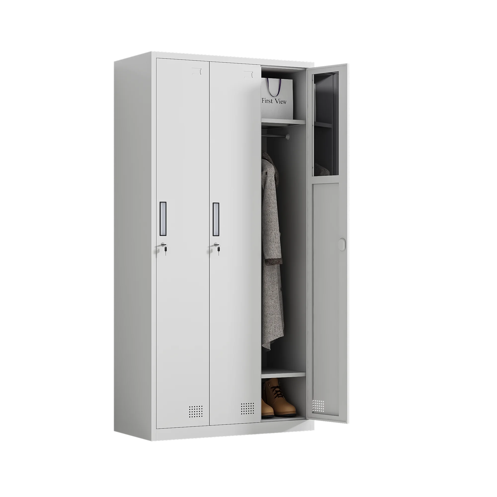 3-Door fully assembled steel locker, waterproof, fireproof and environmentally friendly office gym locker with combination lock