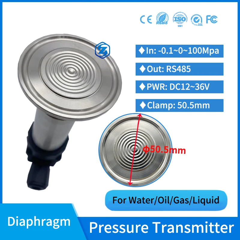 

RS485 Modbus Flat Film Membrane Pressure Transmitter Hygienic Clamp 50.5mm Flush Membrane Sanitary Pressure Sensor Mud Seed Oil