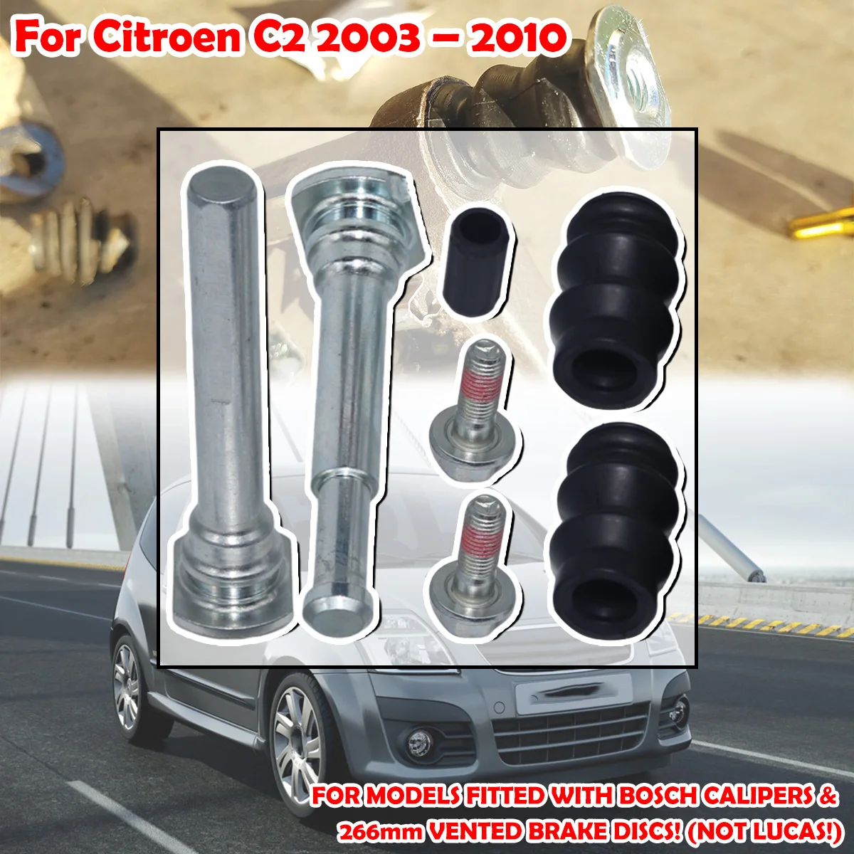 

For Citroen C2 2003 - 2010 Front Brake Caliper Slider Guide Pins Bolt Kit Left Right Disc Housing Bellows Sleeve Bushing Seal