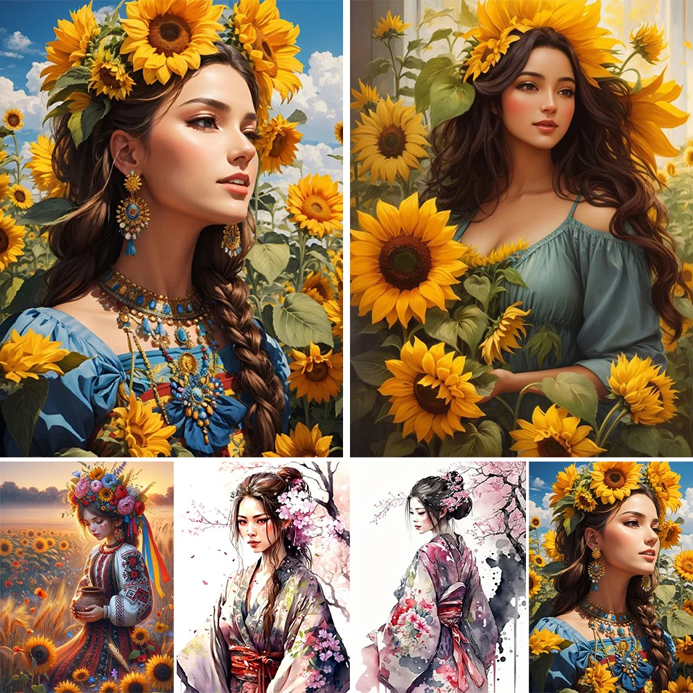 

Sunflower Girl Oil Painting Kits Handpainted Acrylic Paint By Numbers Handicraft Canvas Picture On The Wall Home Decor Pintura