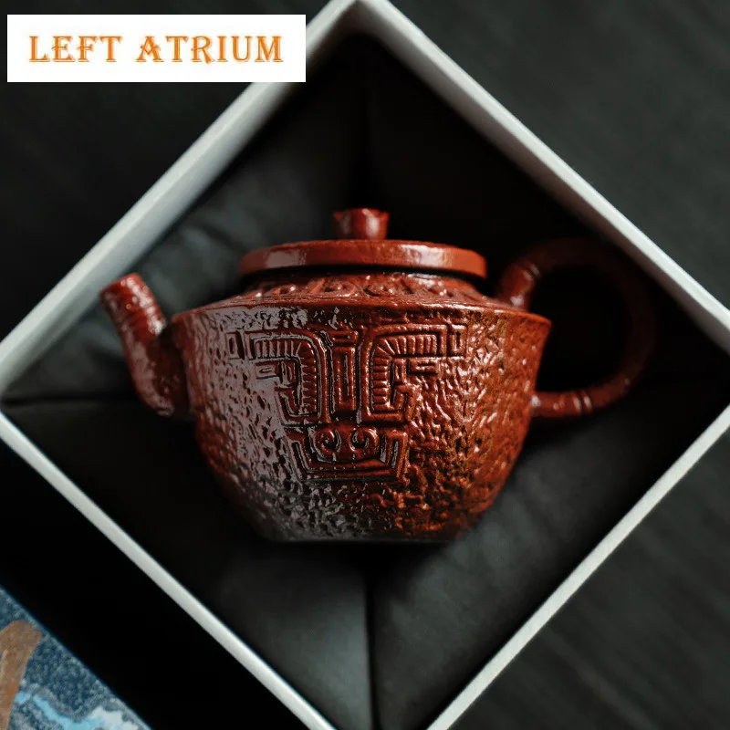

Antique Lacquer Red Coarse Pottery Teapot Luxury Tea Infuser Pot Household Tea Maker Kettle with Ball Hole Tea Ceremony Gift