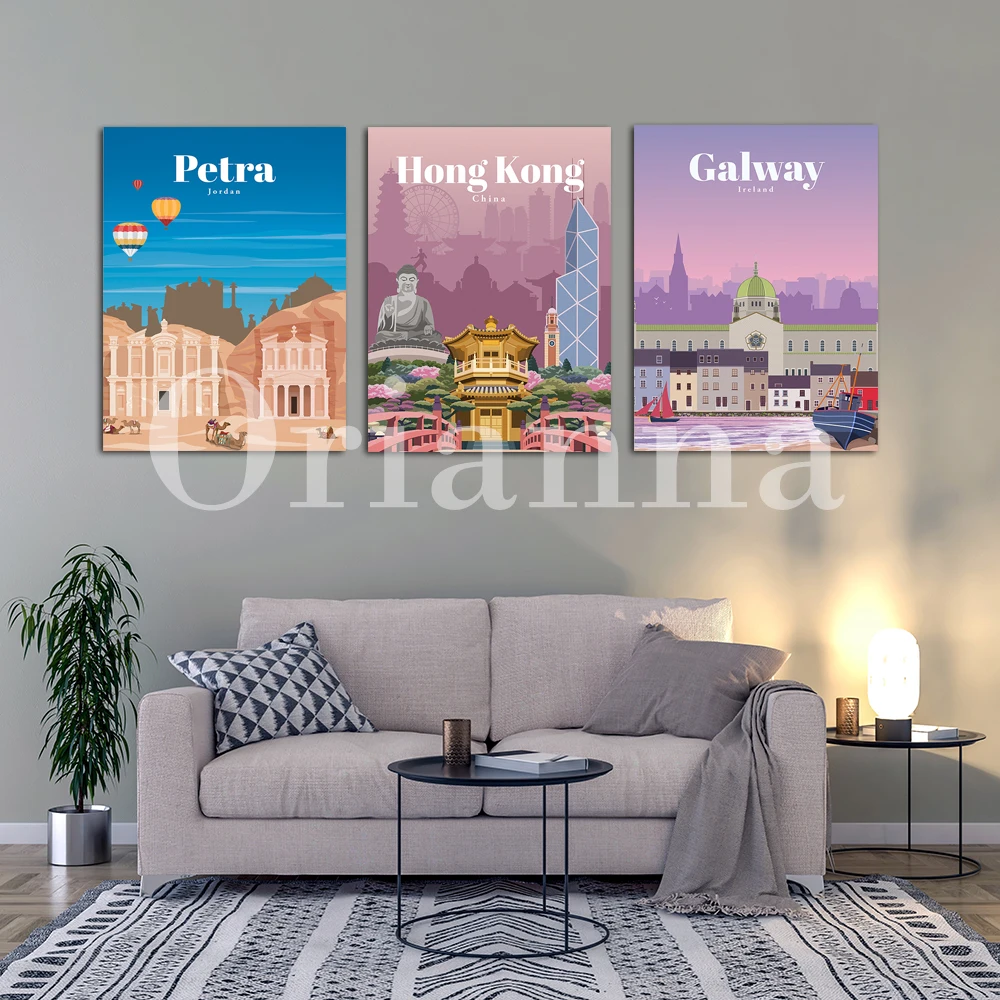 Petra, Potsdam, Ljubljana, Frankfurt, Galway, Hong Kong, Bucharest, Seattle, Gdansk, Vilnius, Belgrade Travel Poster Wall Print