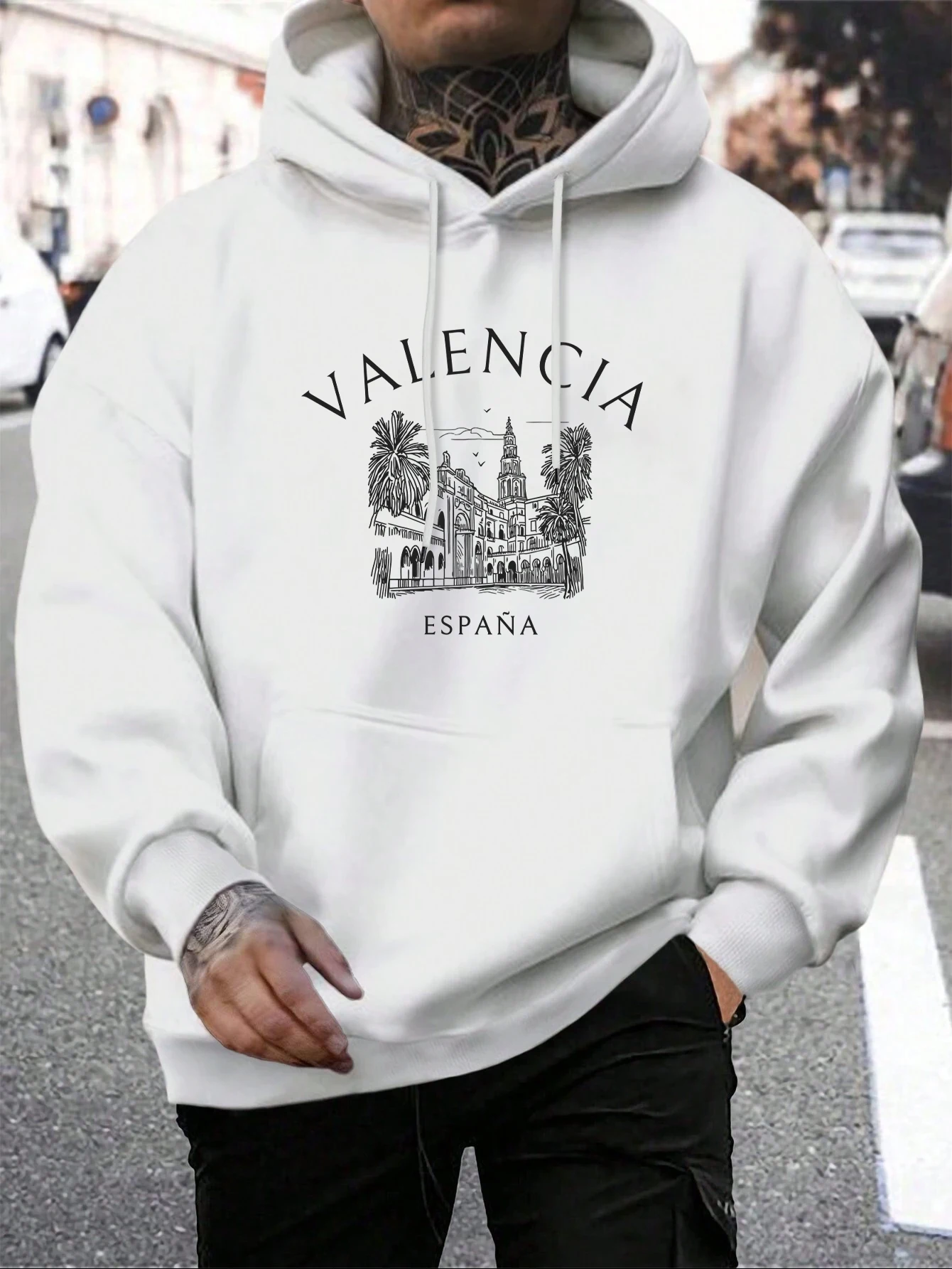 Sudaderas con capucha de gran tamaño para hombre, estampado Local de Valencia España, Sudadera con capucha holgada de lana, ropa de calle informal a la moda, ropa cómoda que combina con todo