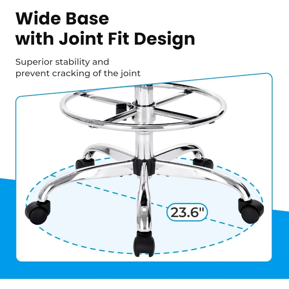 Drafting Chair with Back, Adjustable Foot Rest Rolling Stool, Multi-Purpose Office Desk Chair, Thick Seat Cushion for Home Bar