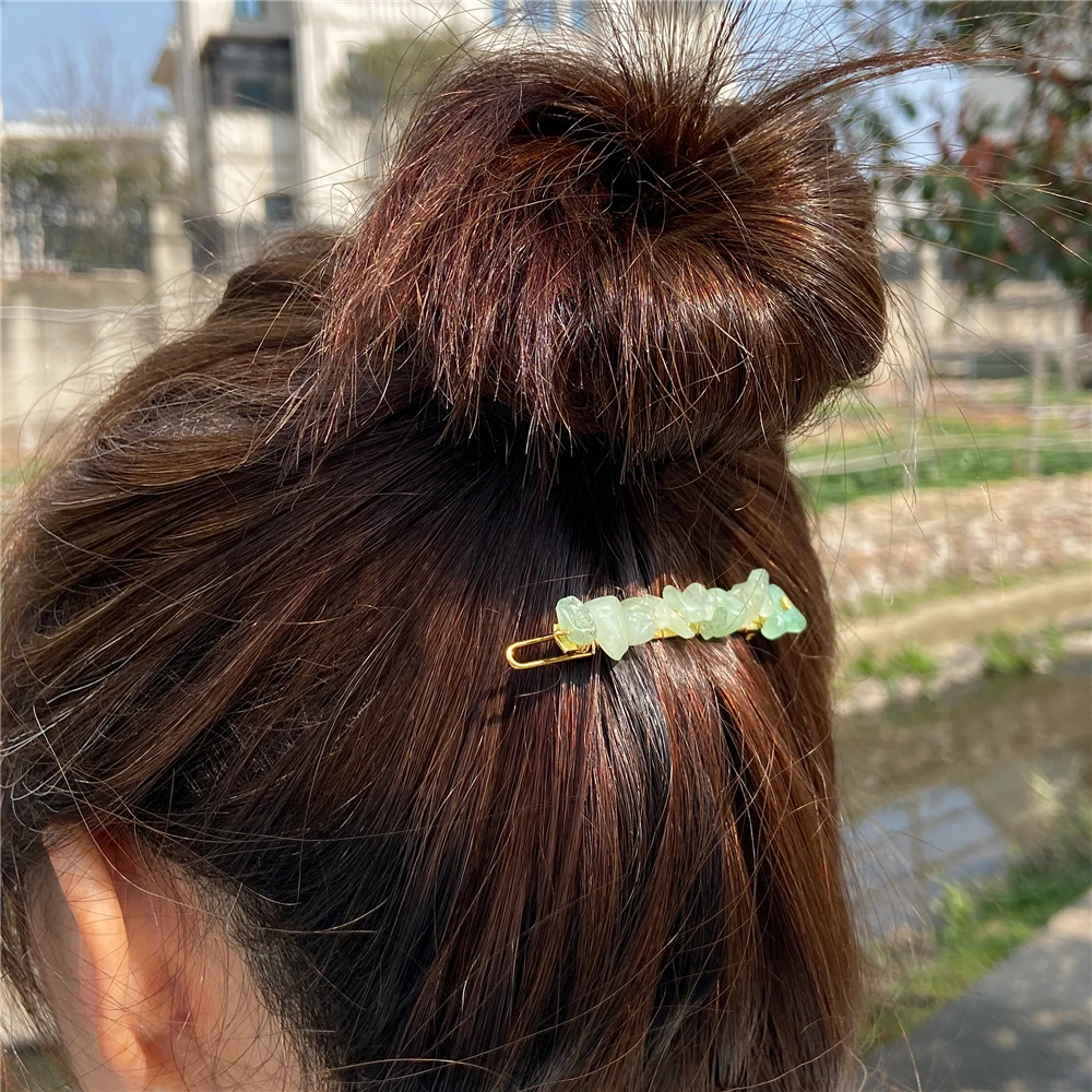 Healing Crystal Hair Clip Women Natural Chip Stone Hairpins Quartz Beaded Hairpins Stone Barrettes Headdress Hair Accessories