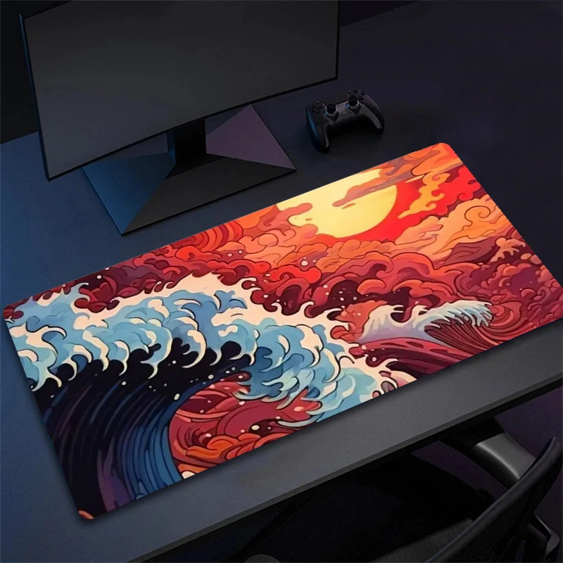 Japanese Waves Mouse Pad Large Gaming Compute Gamer PC Keyboard Pad Mouse Mat Desk Accessories Office Desk Mat Gamer Pad Table