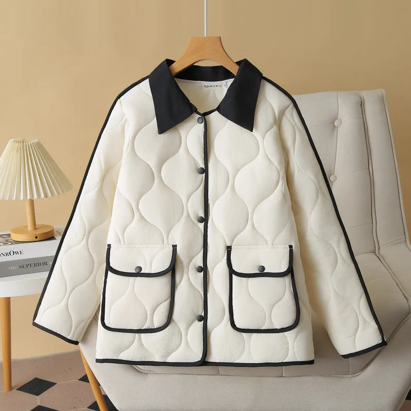 XL XXL Women Parka Autumn/Winter Wear Fashion Loose Thin Gourd Shaped Quilted Block Color Collar cotton-padded Coat 2240