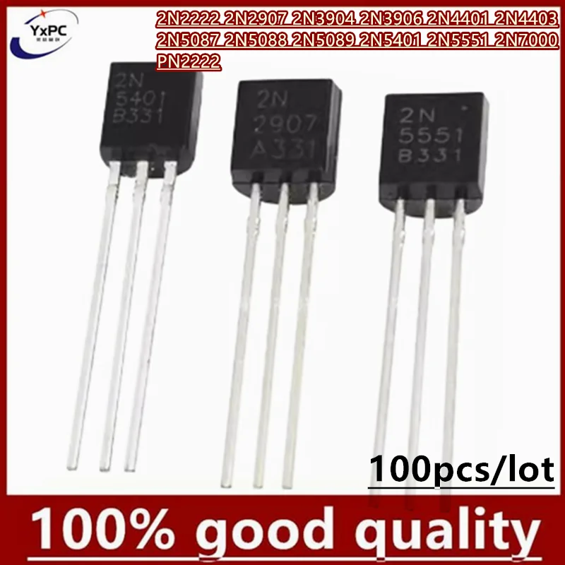 100pcs 2N2222 2N2907 2N3904 2N3906 2N4401 2N4403 2N5087 2N5088 2N5089 2N5401 2N5551 2N7000 PN2222 TO-92 Triode