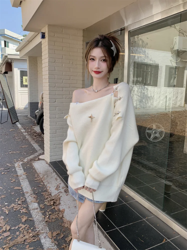 2022 Winter Elegant Knitted Sweater Women Designer Casual Sexy Pullover Y2k Clothing Korean Fashion Office Lady Blouse and Tops