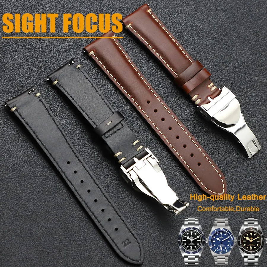 19mm 20mm 22mm Leather Deployment Watch Strap for Tudor Heritage Black Bay 58 Watchband Black Bay GMT Glamour Date Bracelet