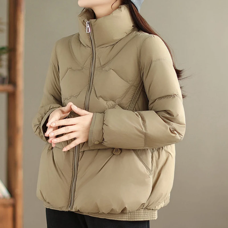 Women's Puffer Coats Winter New Down Jackets Simple Casual Loose Solid Color Parker Stand-up Collar Thick Warm Snow Outerwears