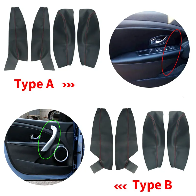 Car-styling Microfiber Leather Interior Door Armrest Panel Cover Trim with Mount Fittings For Renault Fluence