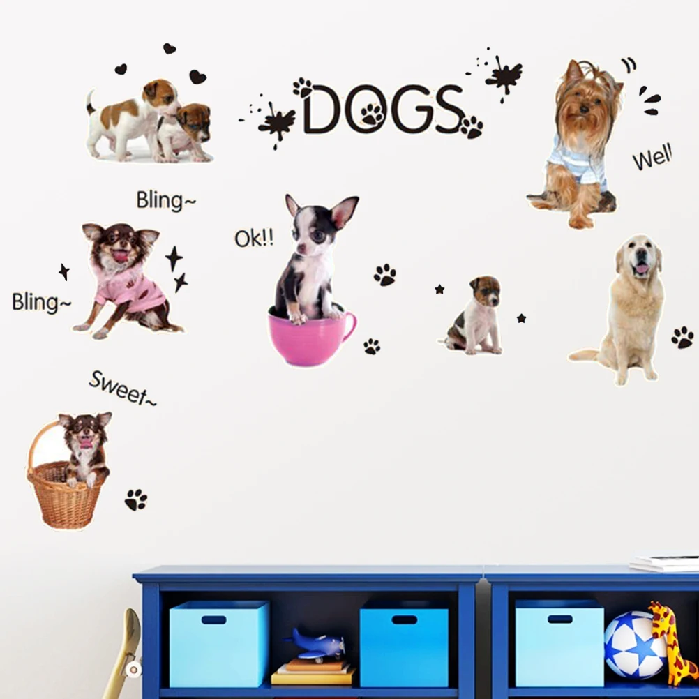 

Pet Hospital Decor Dogs Wall Sticker Puppy Kids Room Wallpaper Glass Door Removable Waterproof Reusable Decals Smooth Surface