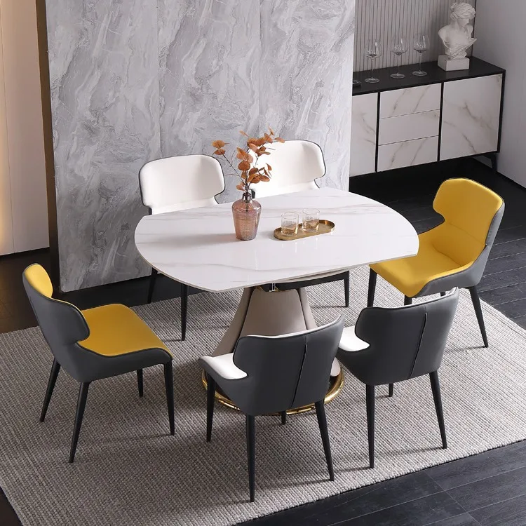 

Rock slab dining table and chair combination, telescopic rotation, household