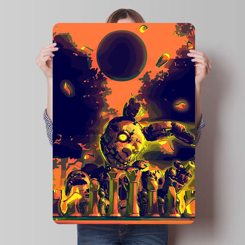 Póster del juego de ajedrez Springtrap, letreros metálicos vintage personalizados, arte de pared, placa de hojalata retro para decoración de sala de estar y hogar