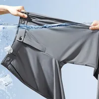 Men's Casual Pants Spring Summer Thin Business Slim Elastic Waist Trousers Korean Classic Stretch Black Gray Trousers Male