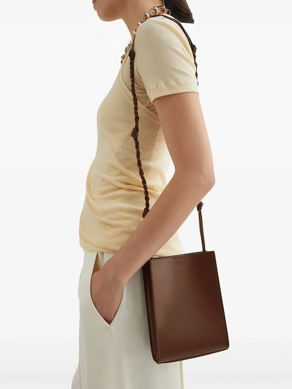 

mat Leather Weaving Rope Knot Mobile Phone Bag Faionable Crossbody Bag for Commuting Versatile Small Square Bag