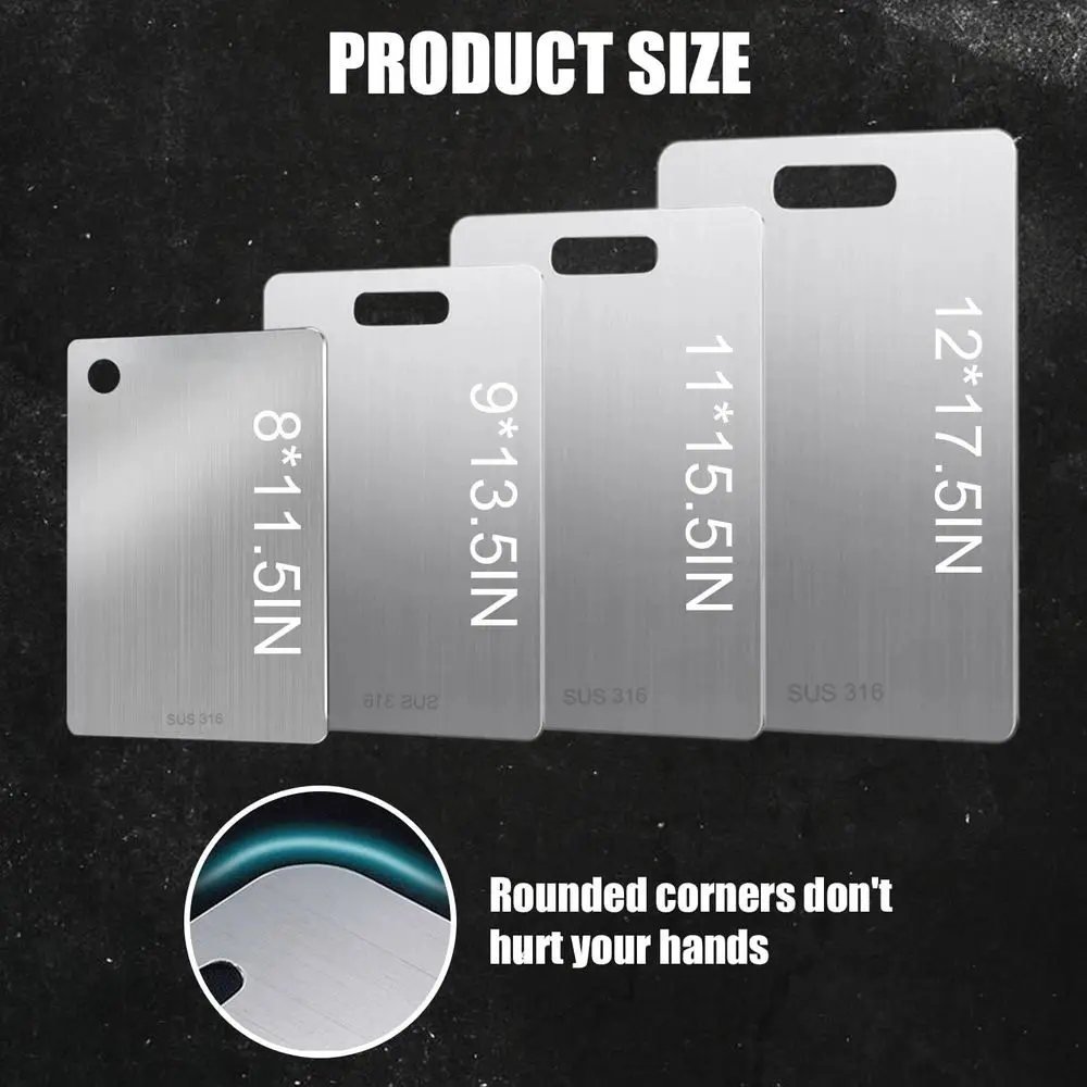 เขียงสเตนเลสสตีลสำหรับครัว - แคทชีฟ แบบสองด้าน ปลอดสารพิษ ใช้กับเครื่องล้างจานได้ ชุด 4 ชิ้น (S+L+XL+XXL)