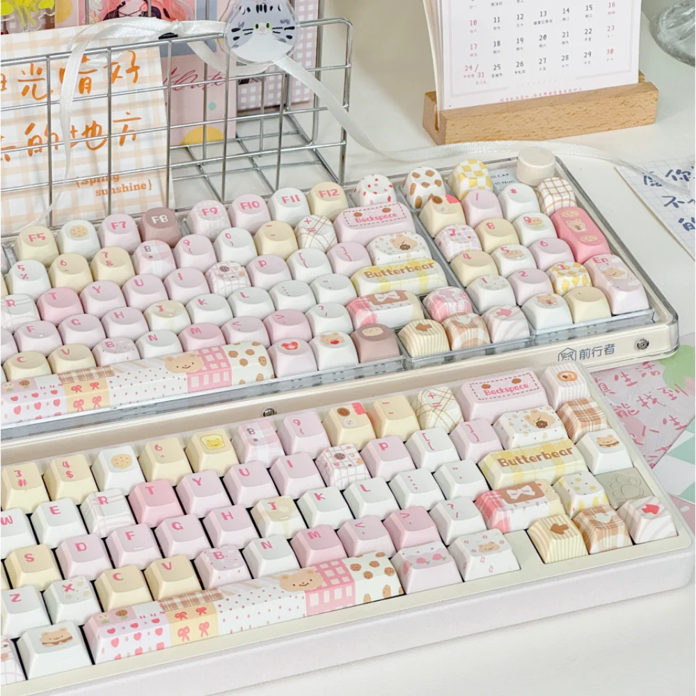 Imagem -06 - Bonito Butter Bear Keycap Cherry Perfil Pbt Keycaps para Teclado Mecânico Faça Você Mesmo Rosa Luz Amarela Pintados à Mão Estilo Key Caps