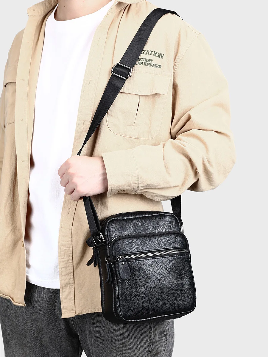 Bolso de hombro de ocio al aire libre, bolso de viaje Vertical de cuero genuino para hombre, bolso de hombro masculino de alta gama