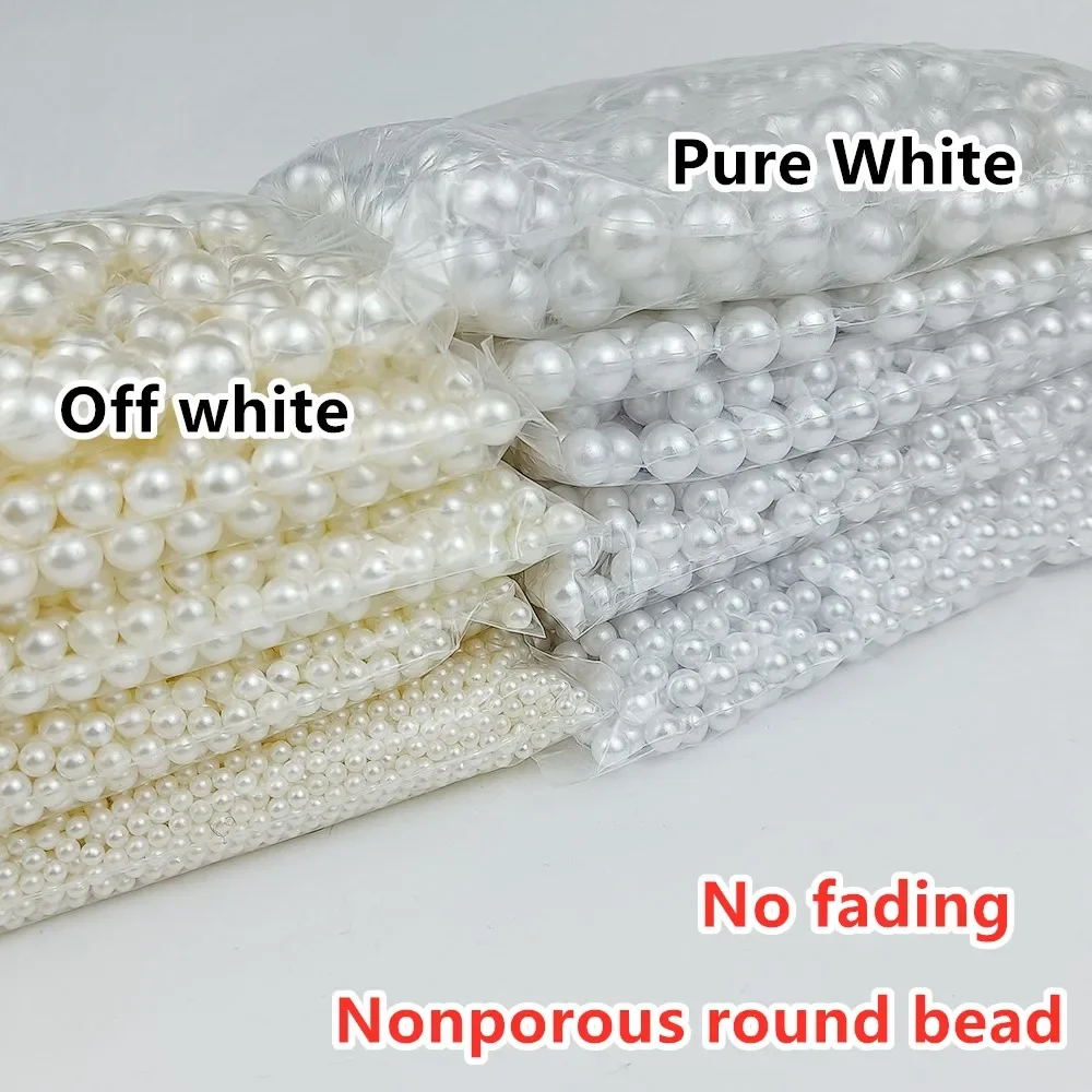 ABS off white Pure White non porous round beads 2-20mm DIY decoration bag nail enhancement mobile phone case loose accessories