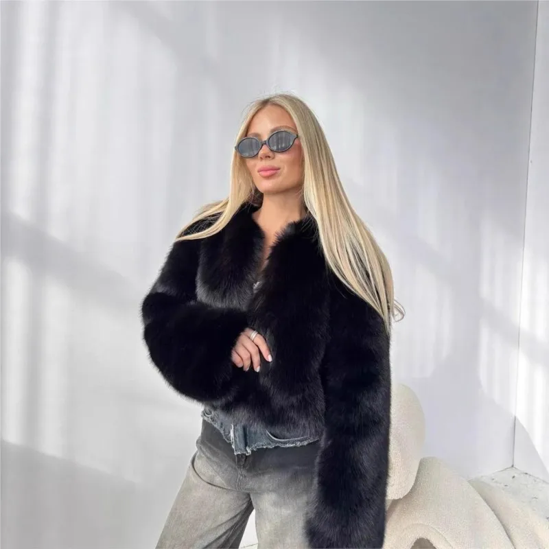 ملابس نسائية من الفرو المختلط سترة قطيفة معطف سميك ودافئ #3