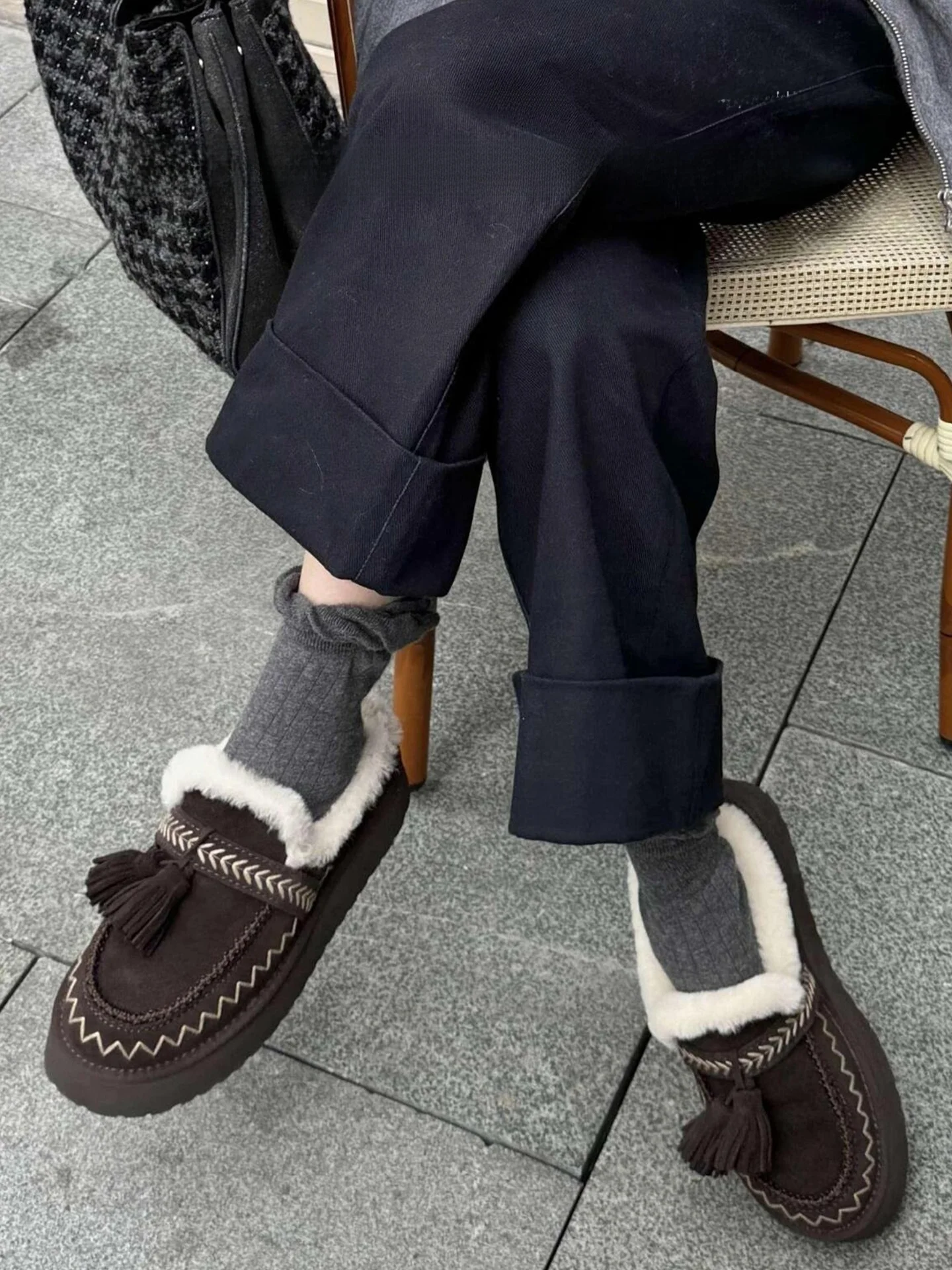 

Thi Bot Wool Version Winter Snow Boots Women's Furry Slippers Warm Cozy Fur Lined Thi Heel Bule Comfortable oes