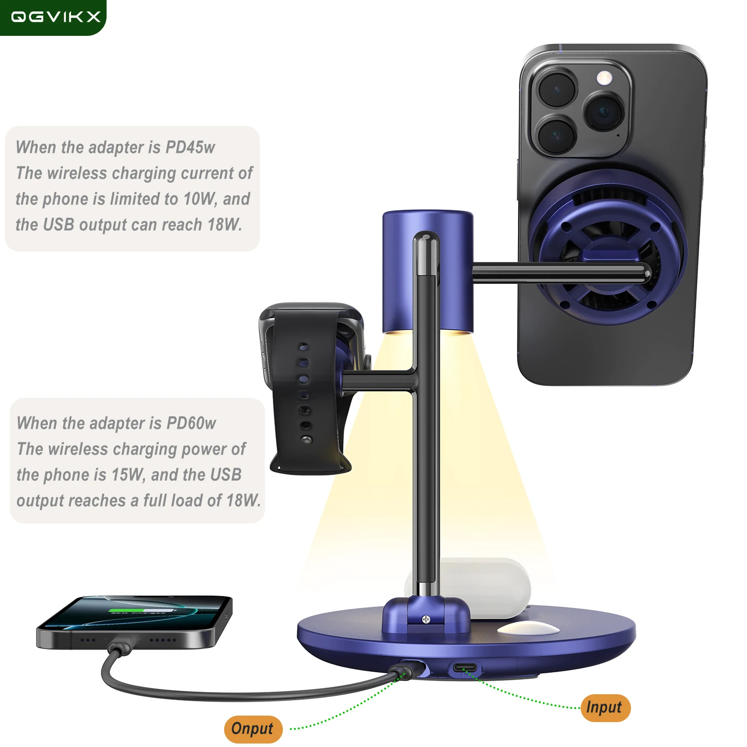 Qi2 15W 4-in-1 Magnetic Cooling Wireless Charger with Night Light Compatible with Apple and Samsung Phones Watches and Earphones