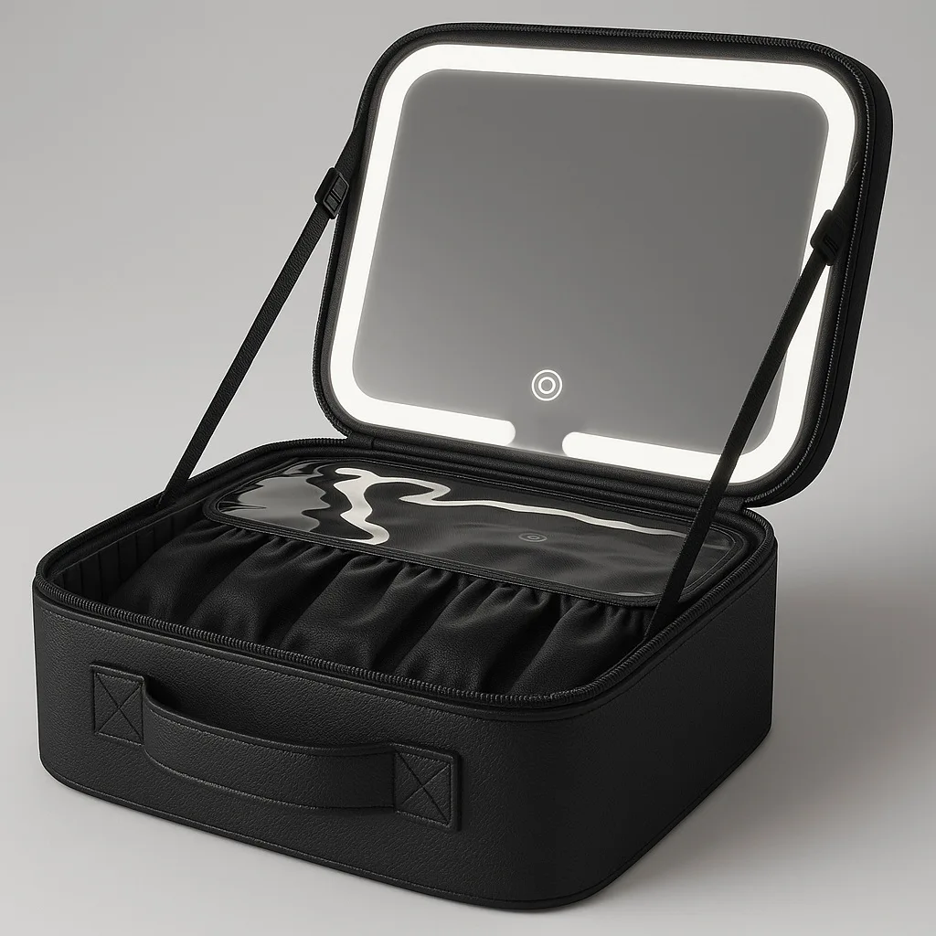 Travel Bags Box Led Light Large Capacity Makeup Case Storage Bag Waterproof PU Cosmetic Case with Led Lights and Mirror