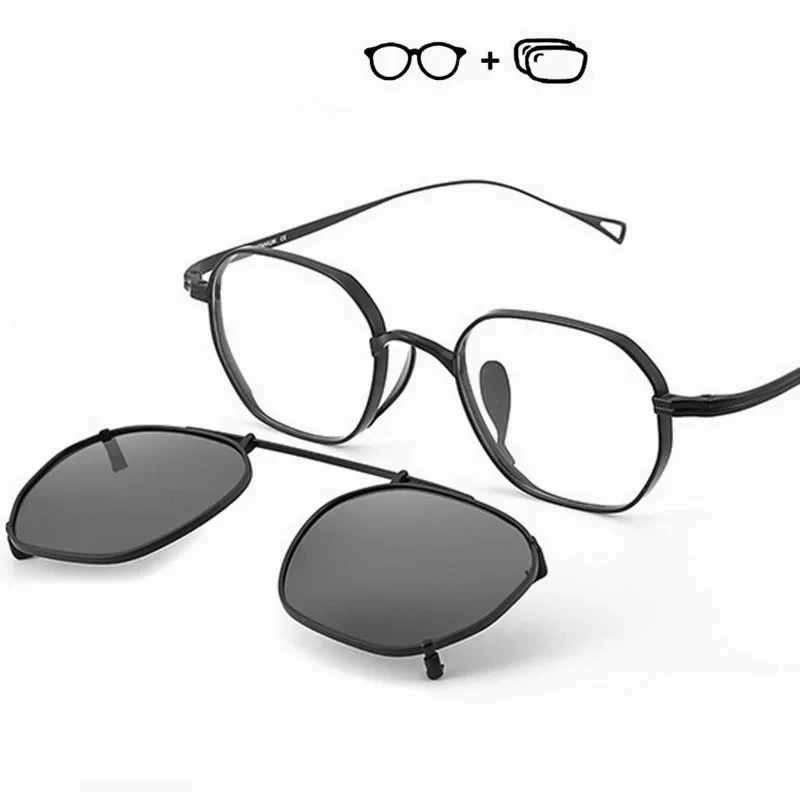 Очки по рецепту OLLYMURS с поляризационным зажимом, новинка 2025, оправа для очков из чистого титана с асферической линзой с защитой от радиации UV400