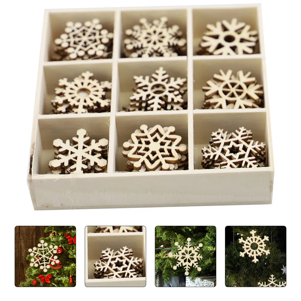 72Pcs Snowflake Wooden Hanging Decorations DIY Graffiti Pendants 9 Section Box Christmas Decor Beautiful Wooden Craft Artworks