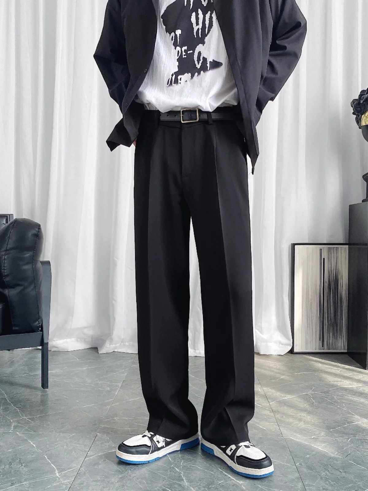 

Мужские летние тонкие повседневные брюки из ледяного шелка, прямые, свободные, длинные, укороченные (до щиколотки), однотонные, молодежные, стильные