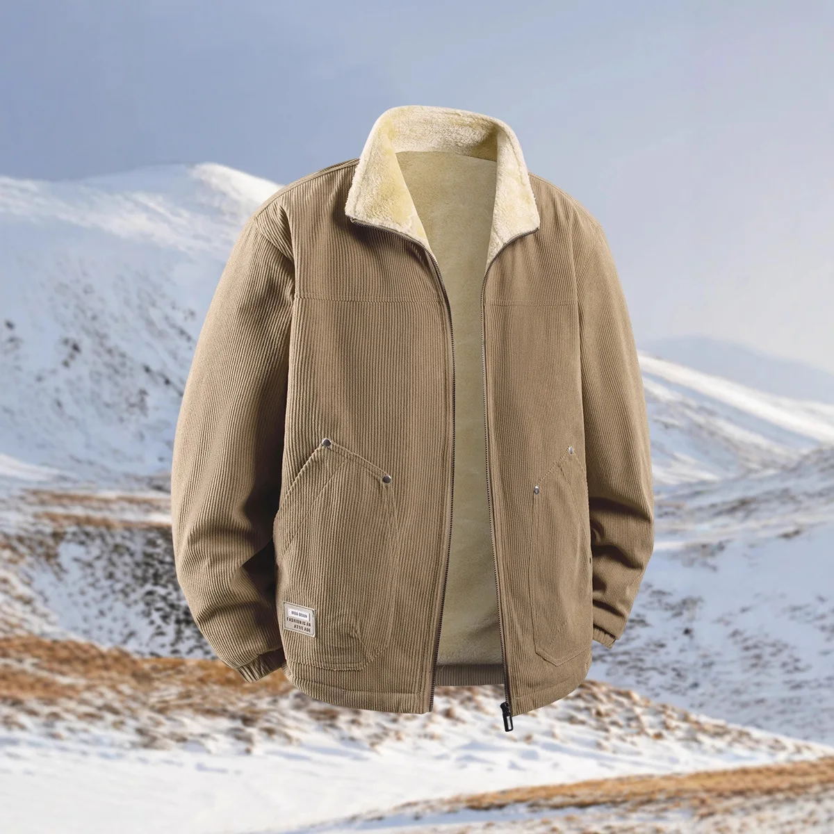 

Lamb Velvet Fce Lined Thiened Stand Collar Cotton Jaet Men's Vest Faion Retro Corduroy Outerwear Winter Warm Coat