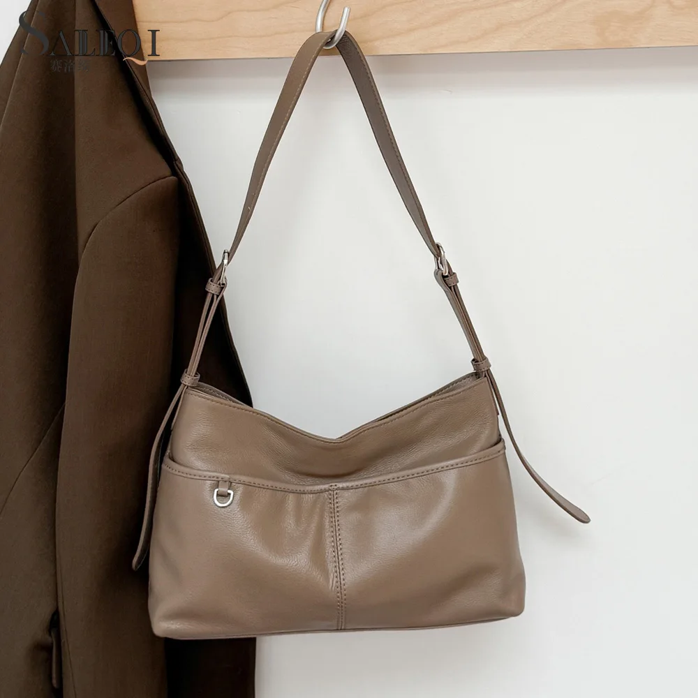 

Genuine Grade Cow Leather Fashion Women's Shoulder Crossbody Large Bags Luxury Designer Brand Female Daily Fashion Tote Handbag