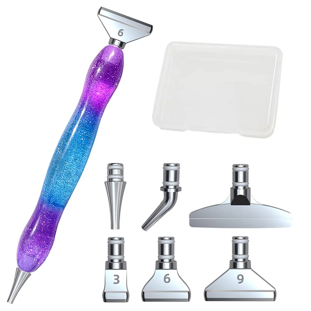 Glitter Resin Diamond Painting Pen Kit with 6 Push-in Metal Drill Tip, Replacement Point Heads & Storage Box for DIY Diamond Art